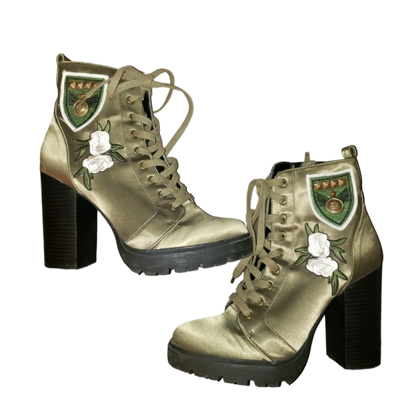 Steve Madden Laurie Floral Combat Boots Army Green Size 8 - Picture 8 of 8